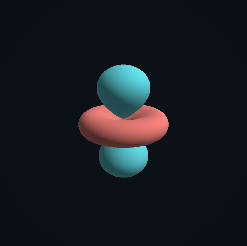 Three-dimensional phase-colored lobes and ring of a hydrogen orbital